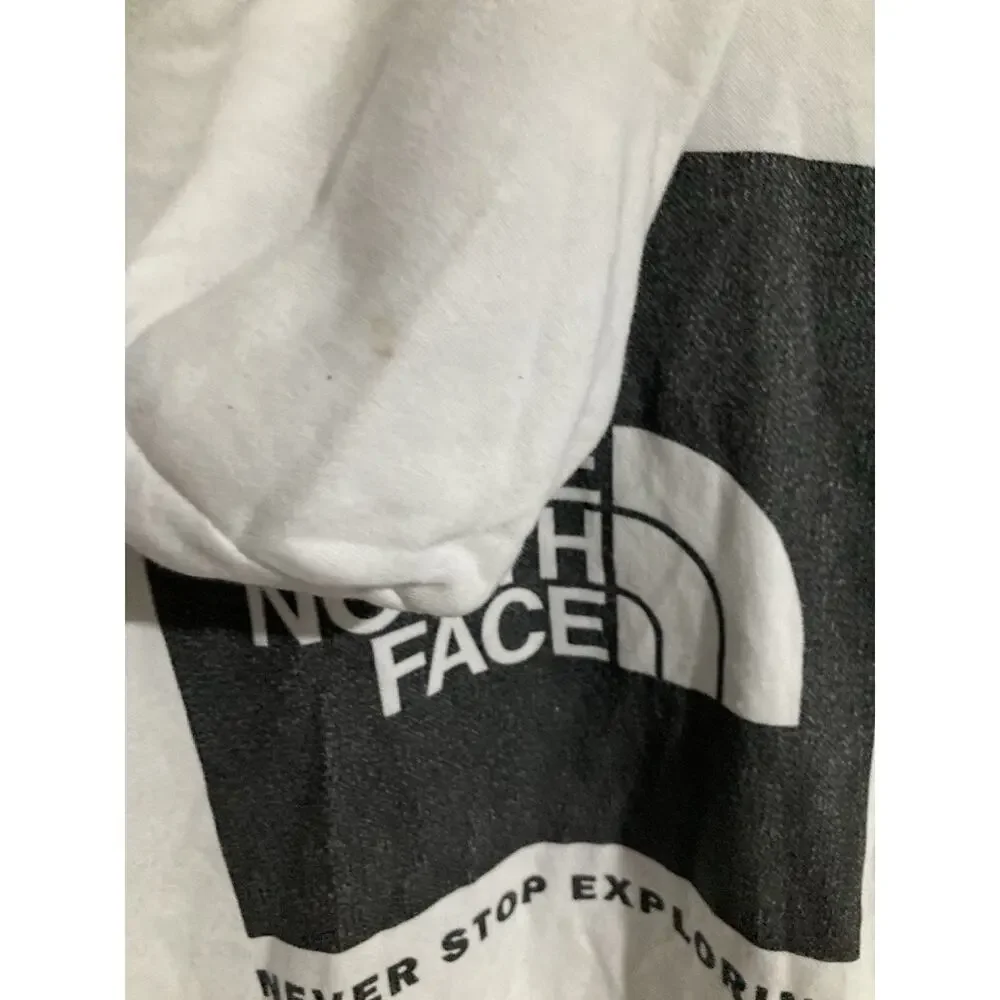 The North Face Mens Sweater Large White Hoodie Fleece Sweatshirt Pullover Logo